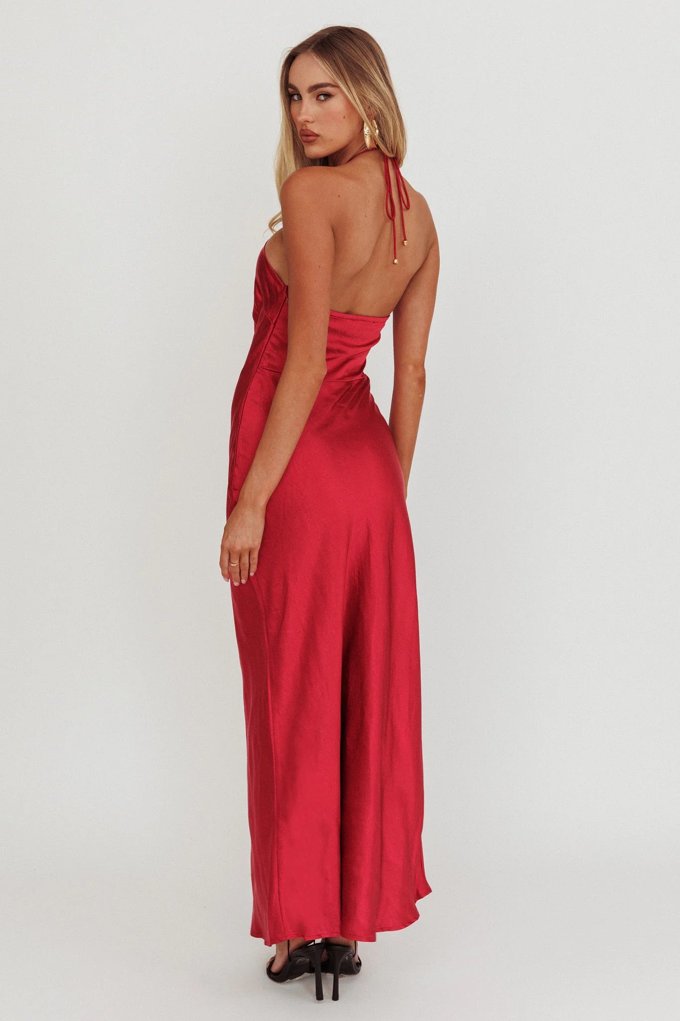 High Roller Flower Decoration Halter Dress Wine