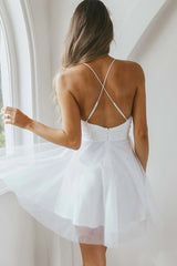 Smitten Sweetheart Neckline Chiffon Mini Party Dress White
