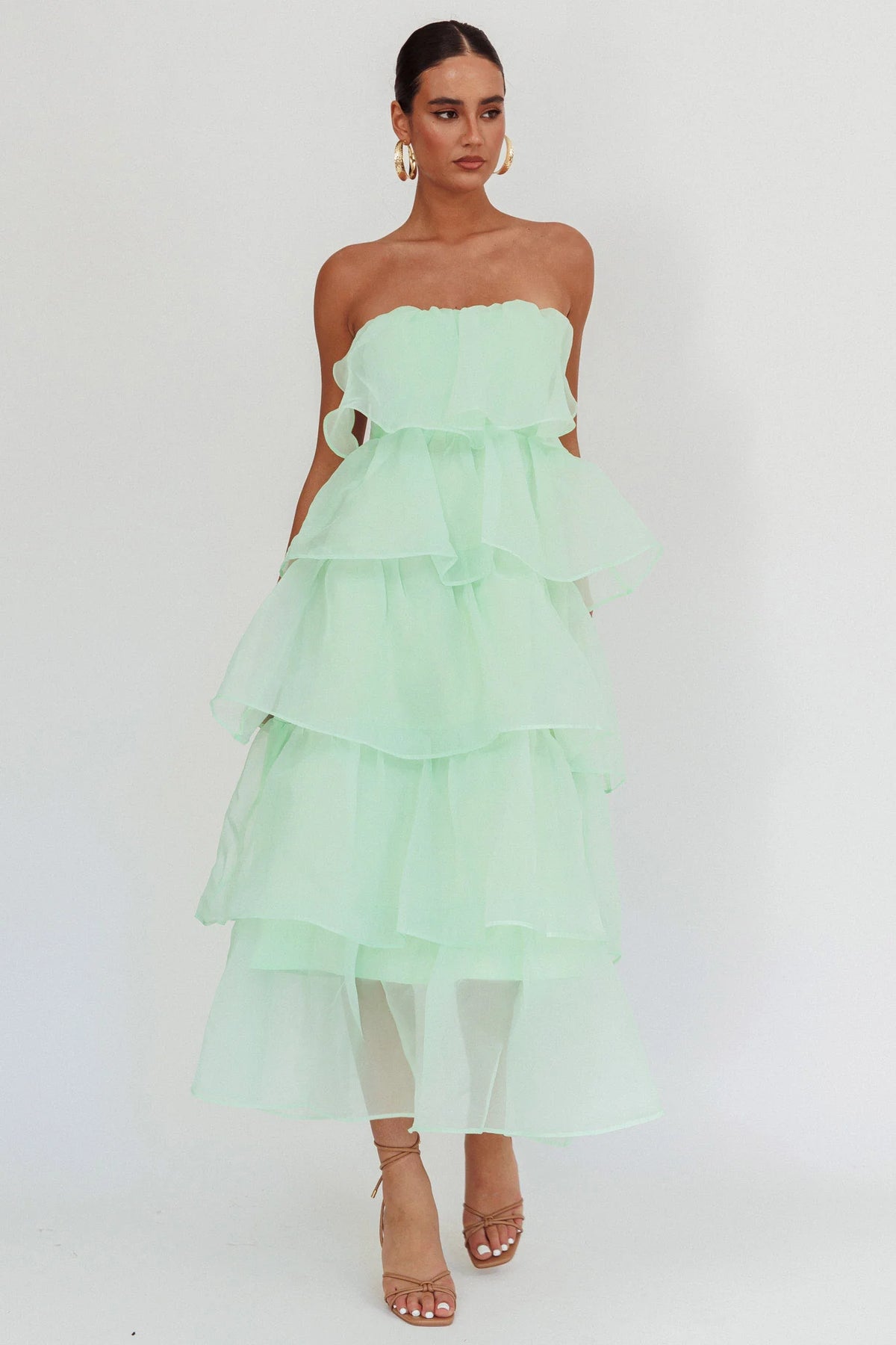 Behati Tiered Layer Midi Dress Mint