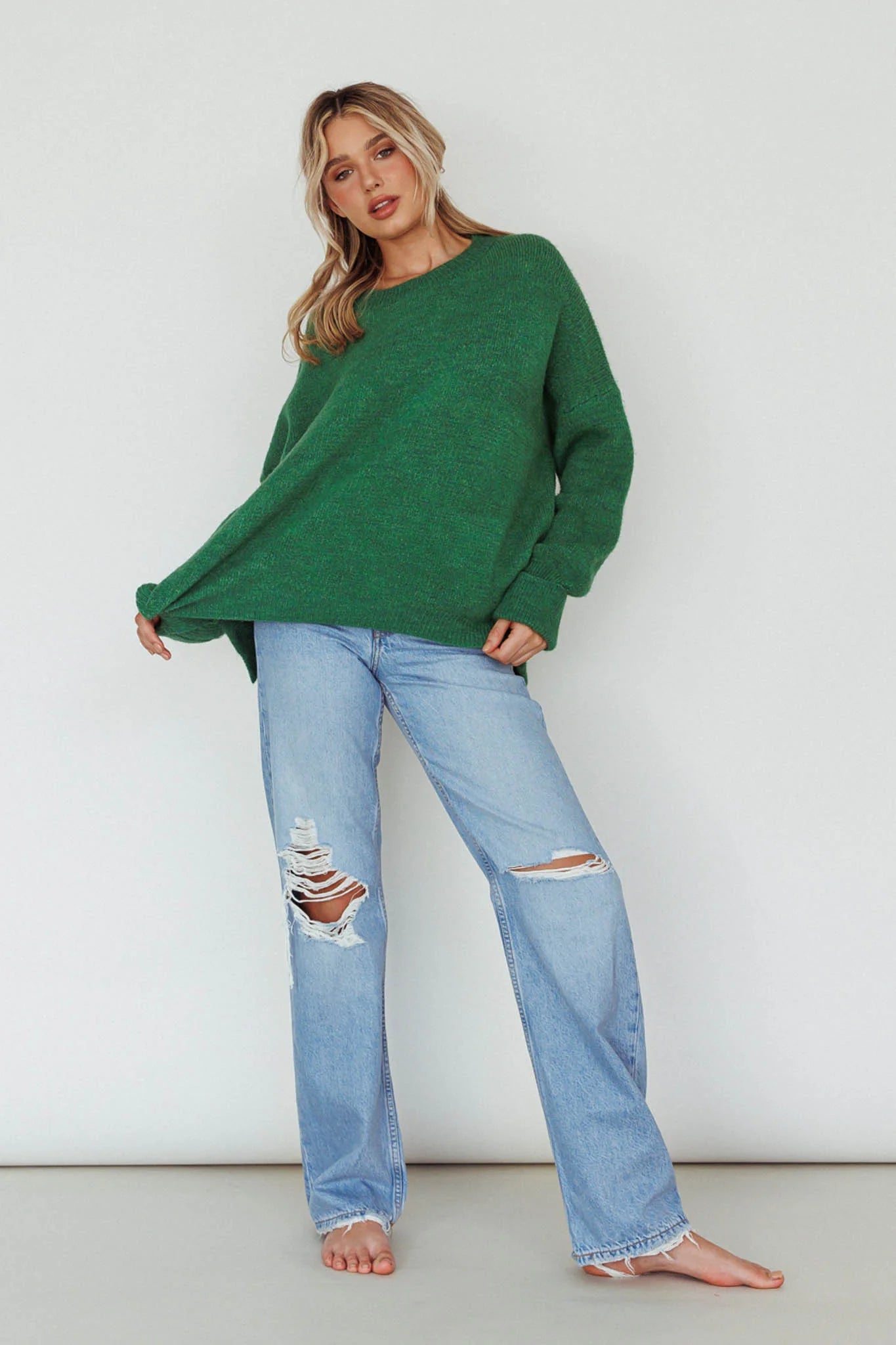 Kayce Dropped Shoulder Knit Sweater Green