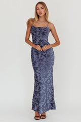 Well Versed Burnout Velvet Maxi Dress Slate Blue