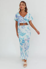 La Vie Tied Bust Crop Top Floral Blue