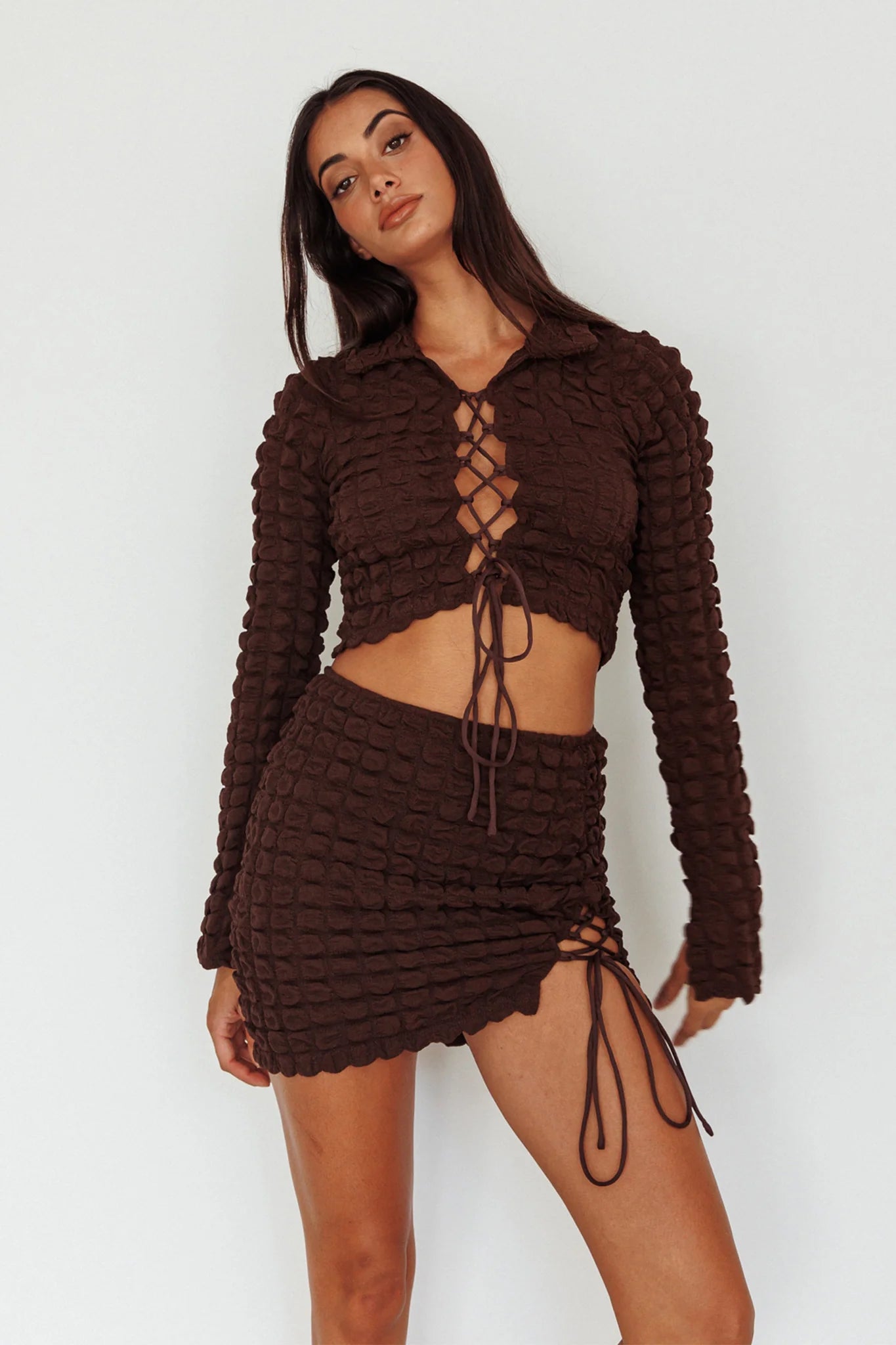 Josseline Long Sleeve Crop Top Chocolate