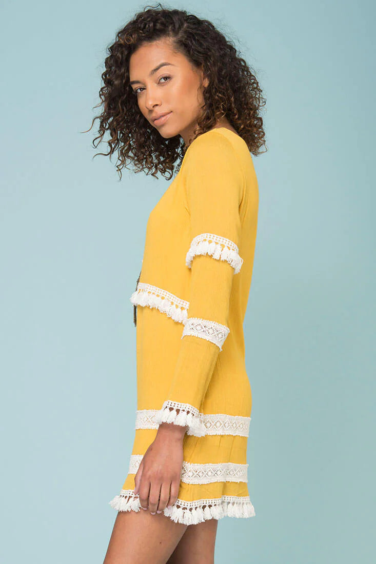 Ansley Cute Tassle Dress Yellow Mustard