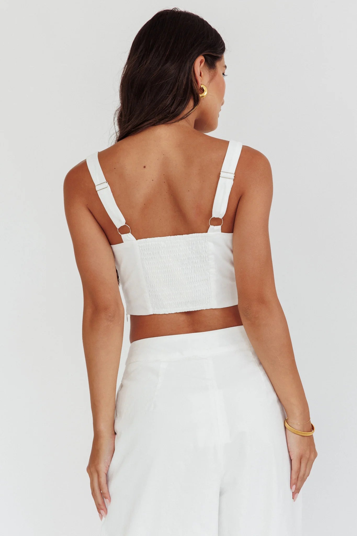 Empire Shirred Back Crop Top White