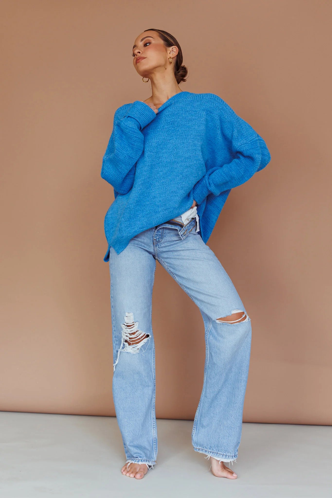 Kayce Dropped Shoulder Knit Sweater Cerulean