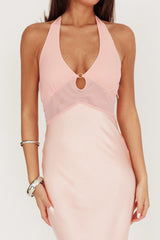 Jaila Mesh Bodice Halter Maxi Dress Peach