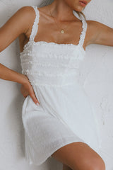 Illia Frill Trim Textured Dress White