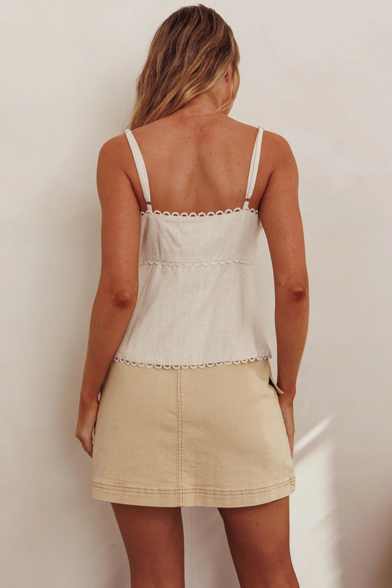 Caught Out Faux Pocket Mini Skirt Beige