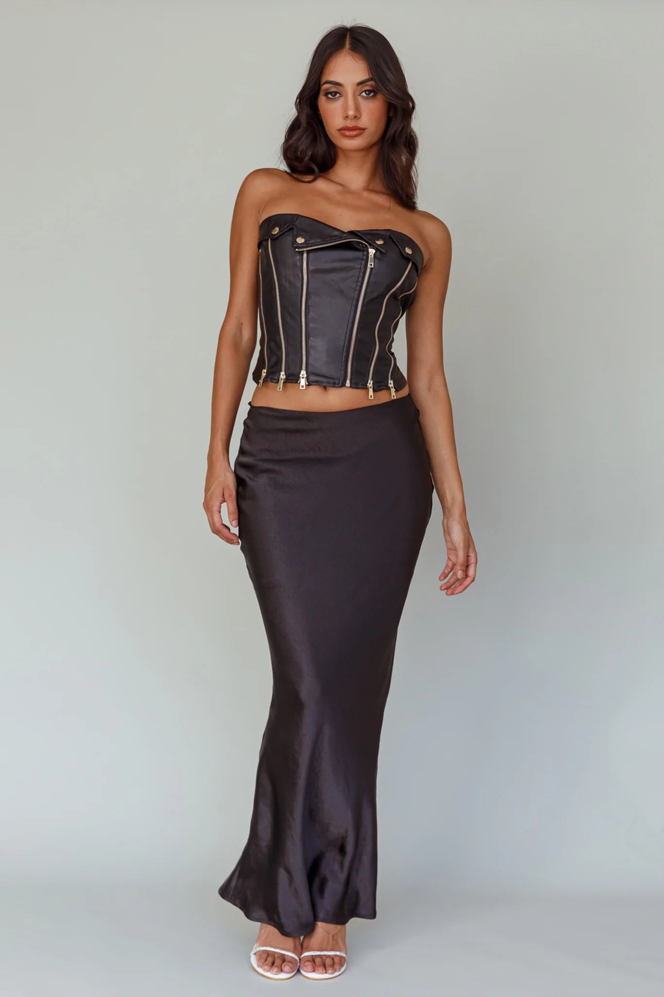 Moto Strapless Zipper Top Black