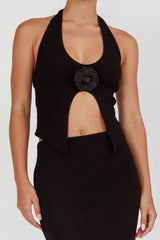 Blackthorn Halter Neck Rosette Top Black