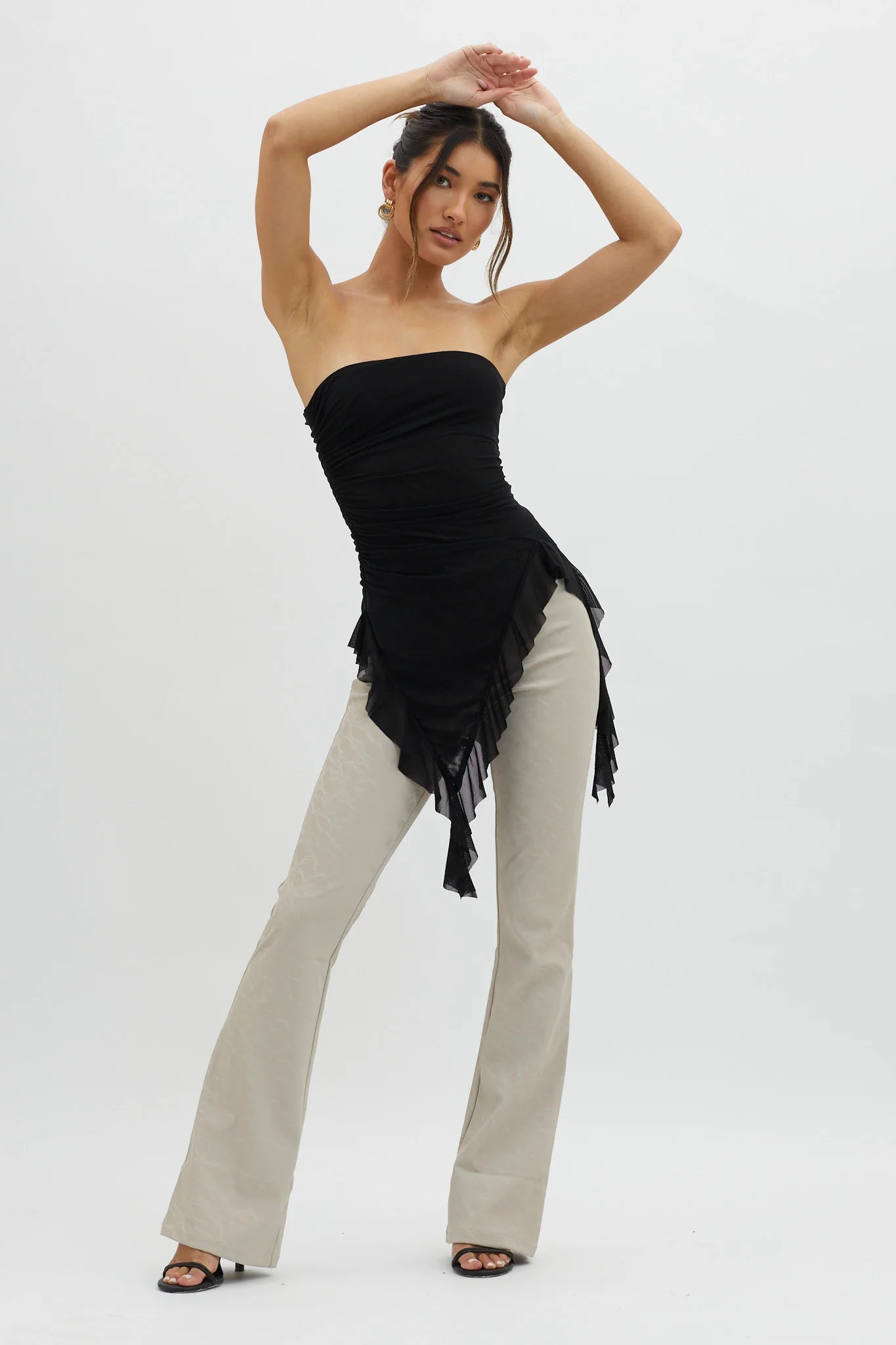 After Party Ruffle Trim Top Black