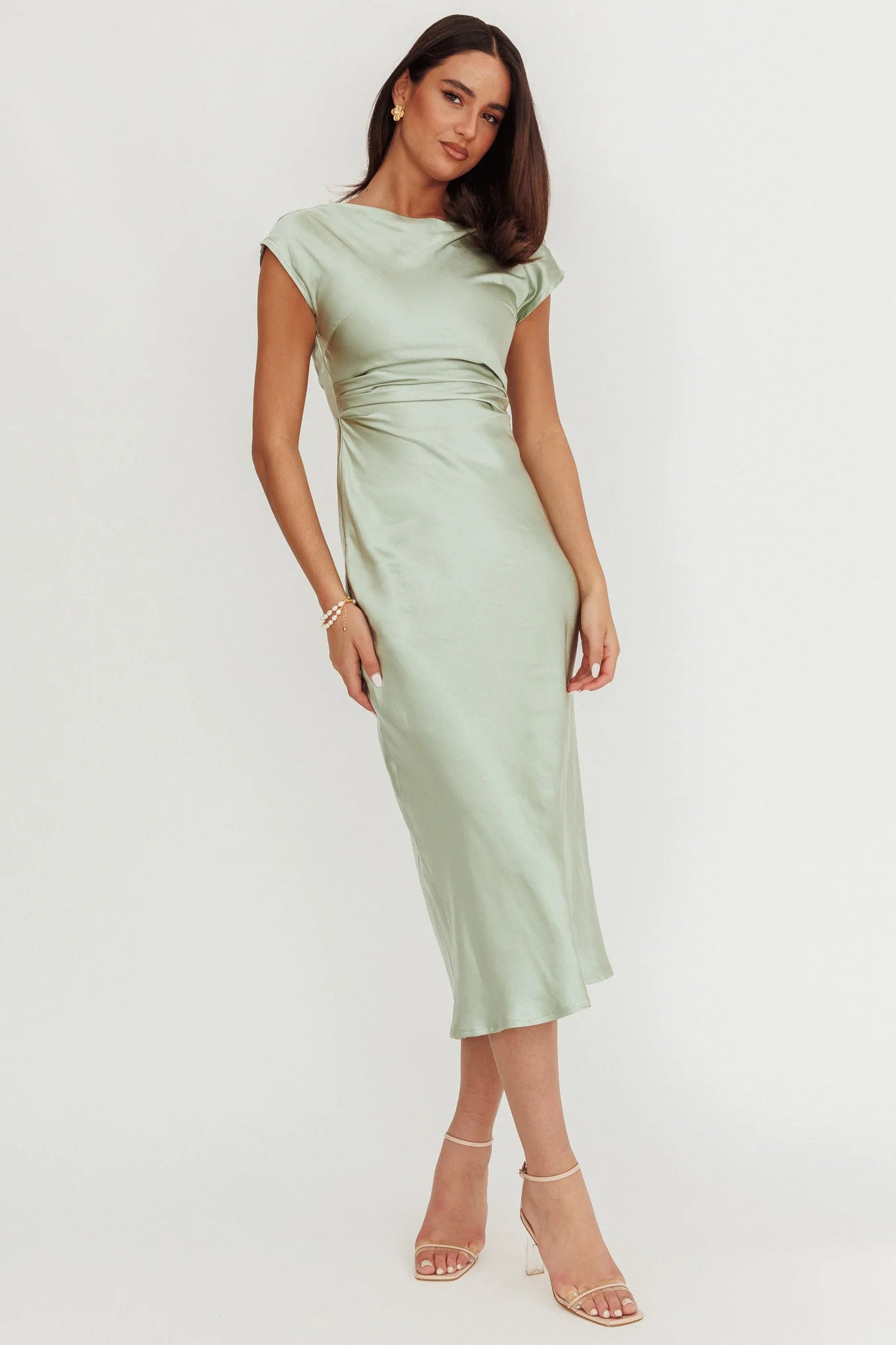 Loveland Cap Sleeve Cowl Back Midi Dress Sage