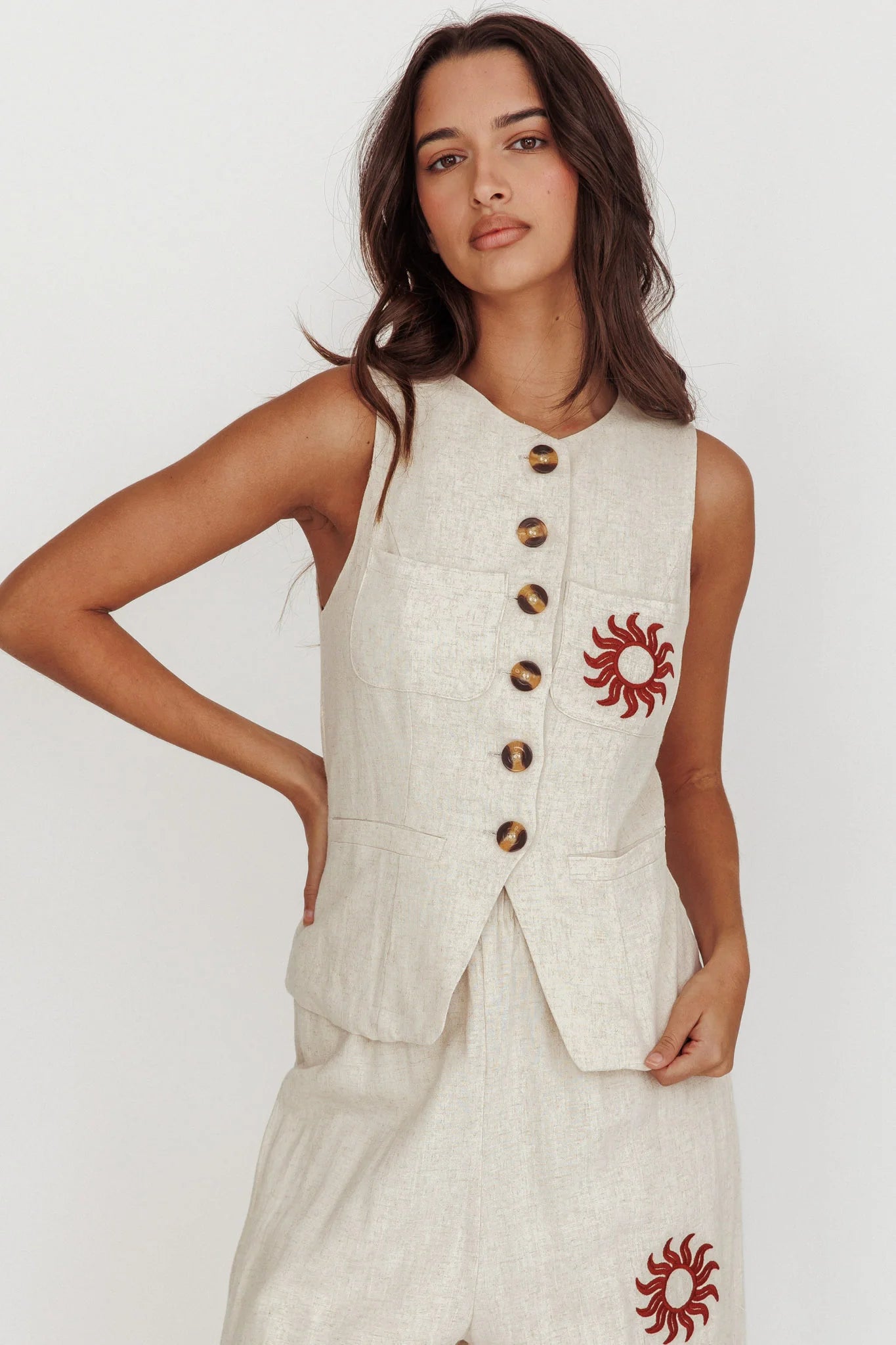 Swing Of Things Sun Sleeveless Buttoned Vest Oat