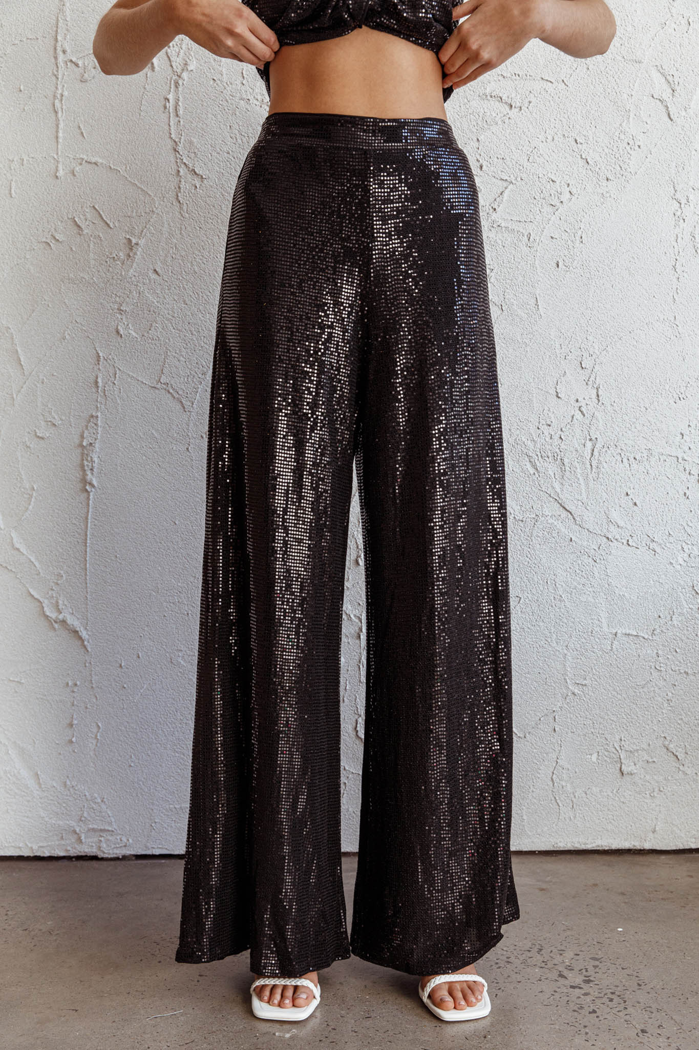 Anything Goes Wide Leg Metallic Pants Black