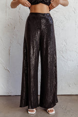 Anything Goes Wide Leg Metallic Pants Black
