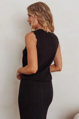 Sonorous Sleeveless Front Tie Knit Top Black