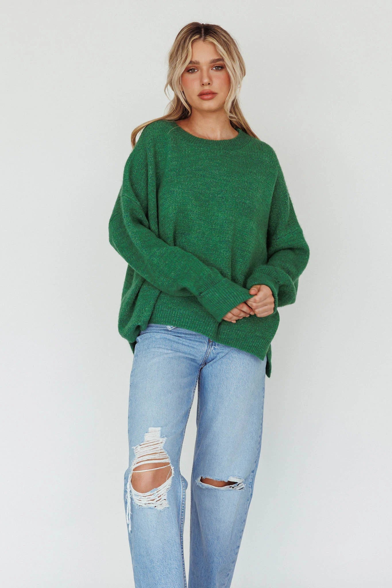 Kayce Dropped Shoulder Knit Sweater Green