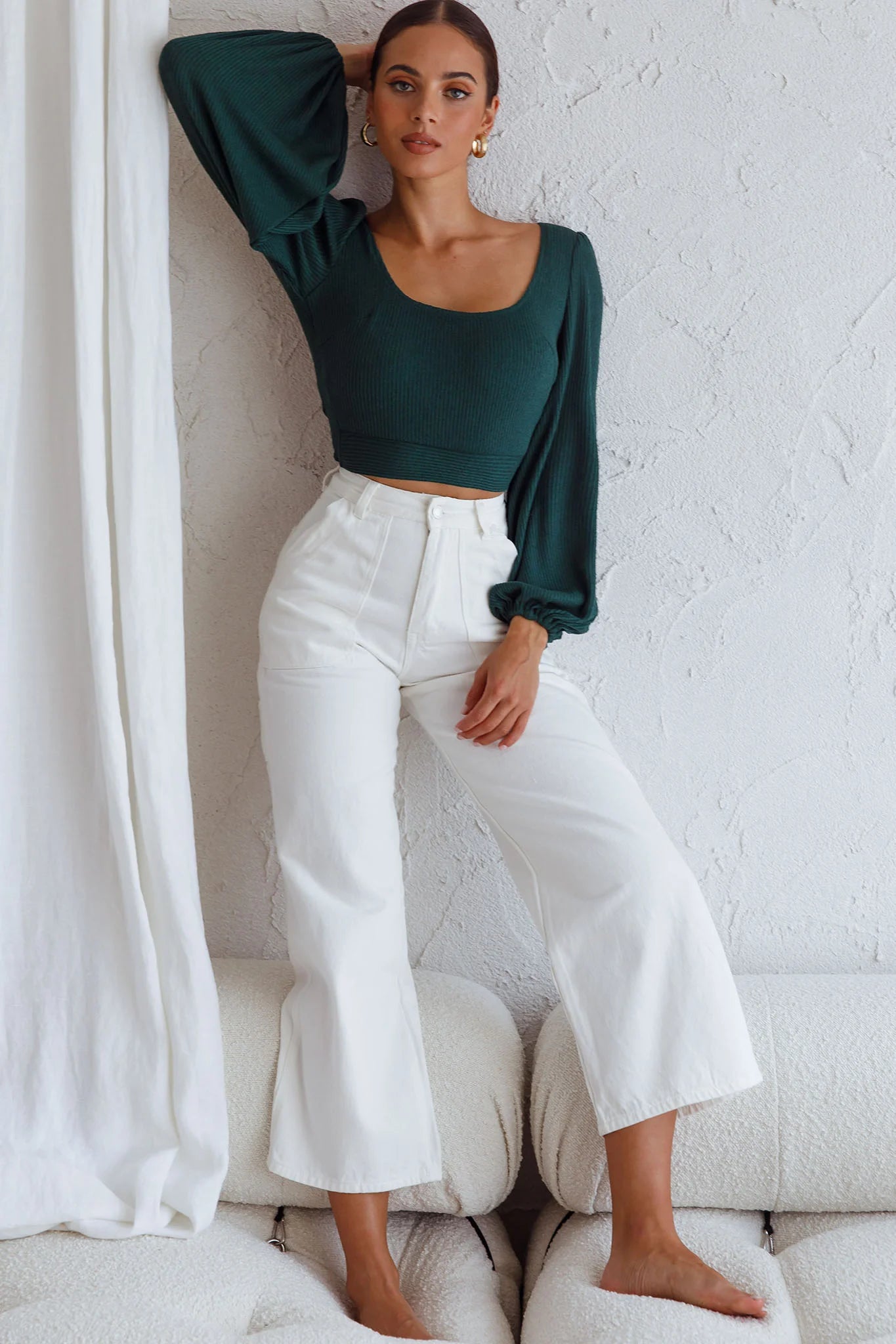 Love Like This Long Sleeve Open Back Crop Top Emerald Green
