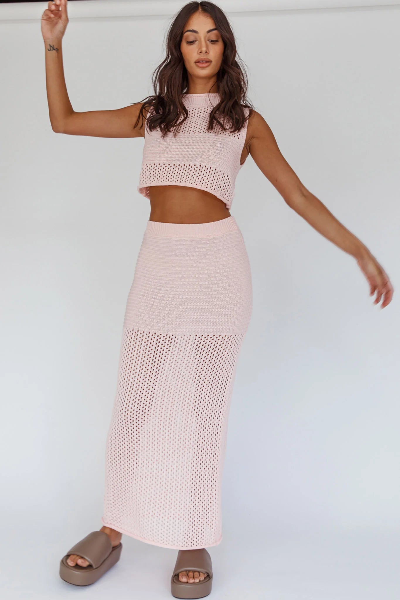 Bayside Sleeveless Crochet Top Pink