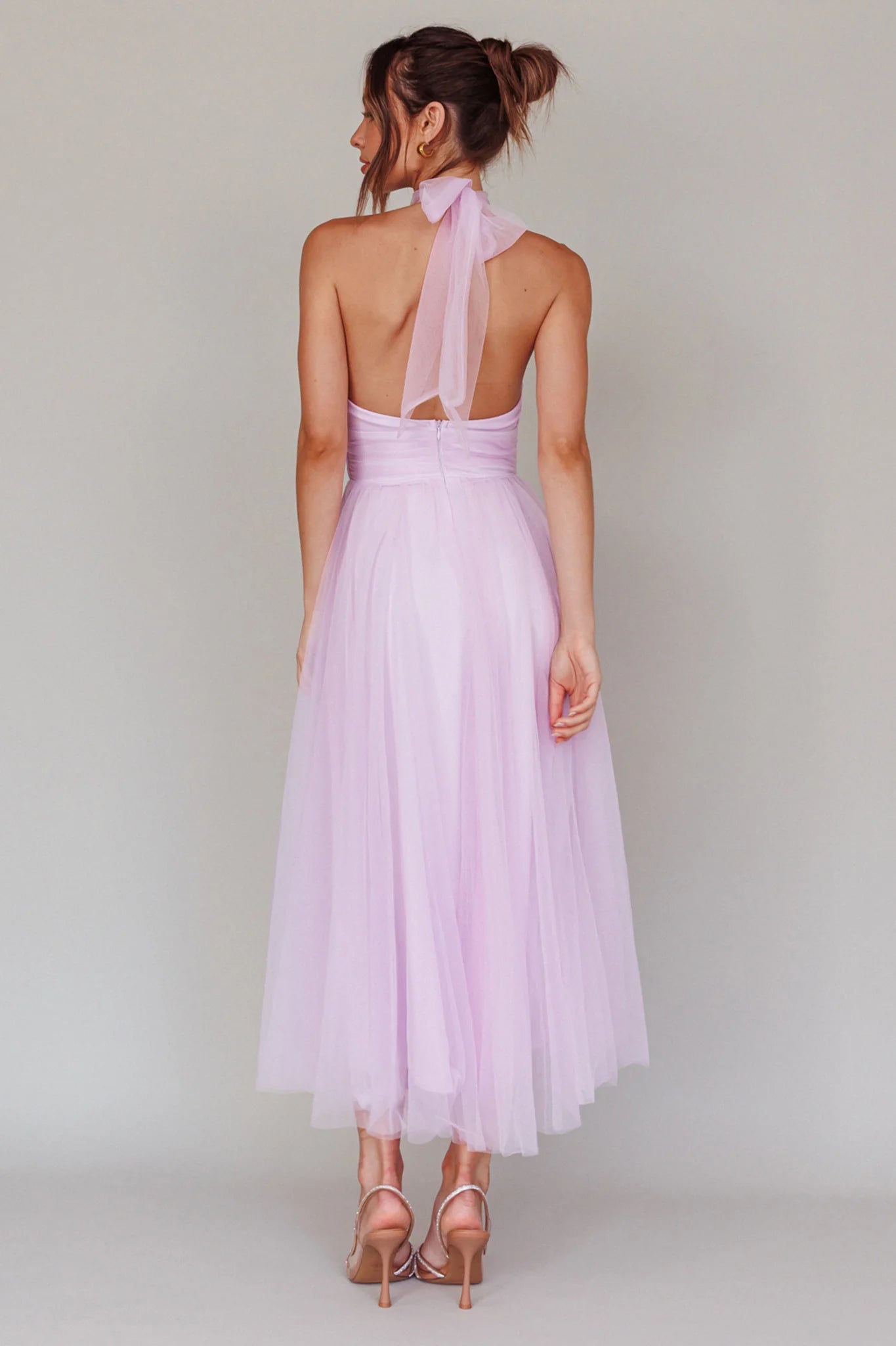 Andria Halterneck Tulle Midi Dress Light Lilac