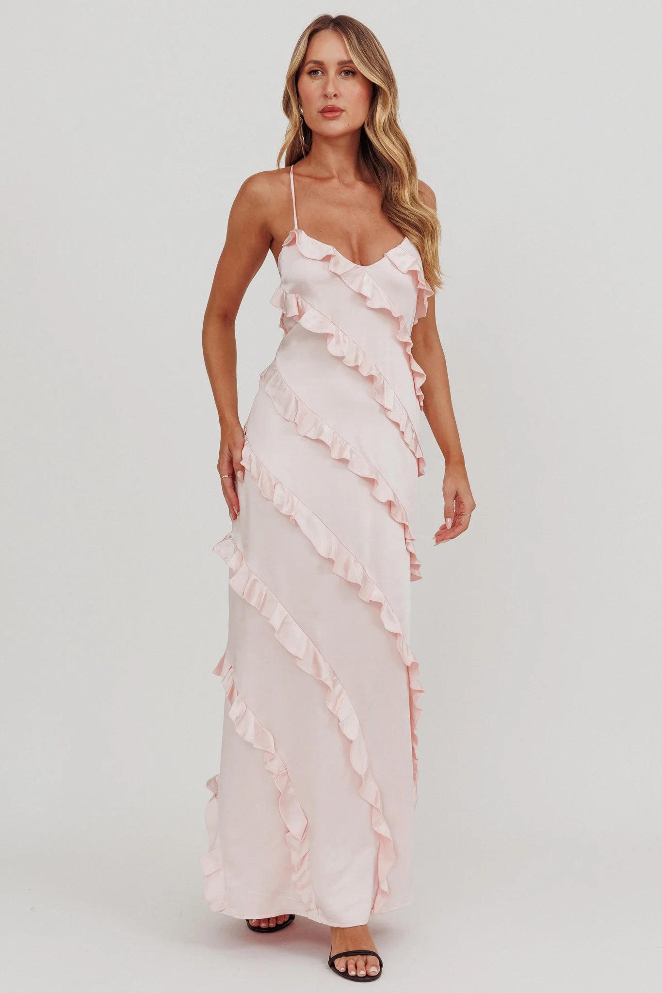 Arrabel Ruffle Trim Maxi Dress Blush
