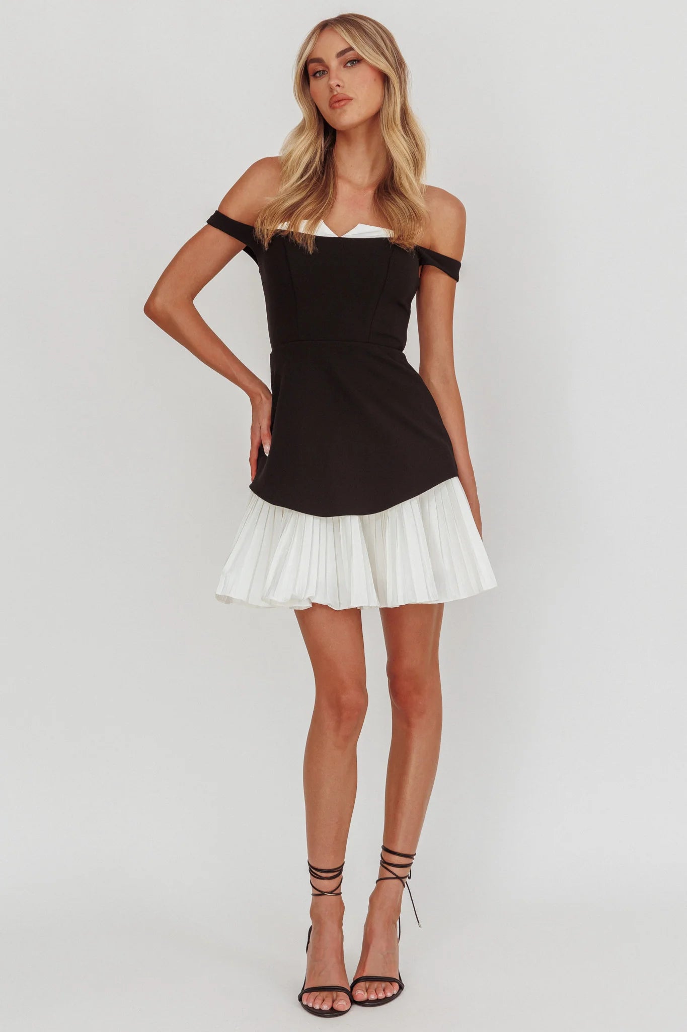 Devoted Love Pleat Hem Mini Dress Contrast Black