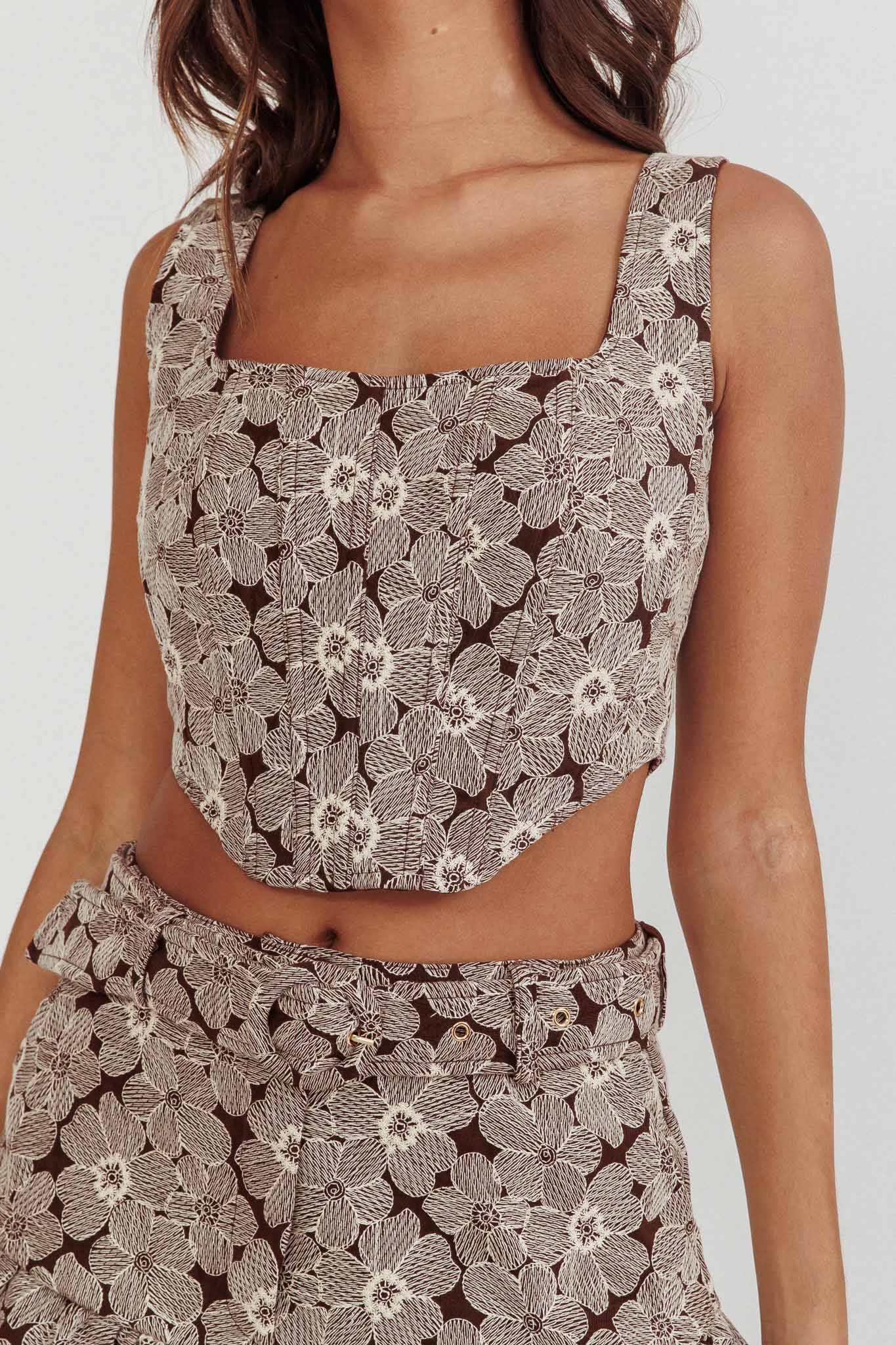 Southern Belles Corset Top Floral Brown