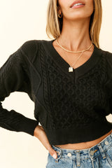 Dulce de Leche Long Sleeve Tie-Back Knit Sweater Black