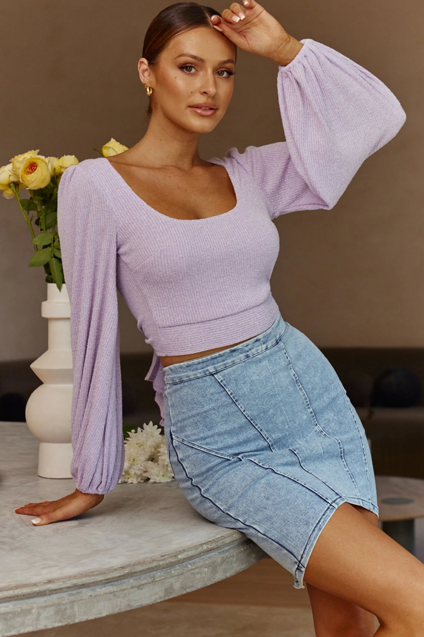 Love Like This Long Sleeve Open Back Crop Top Lilac