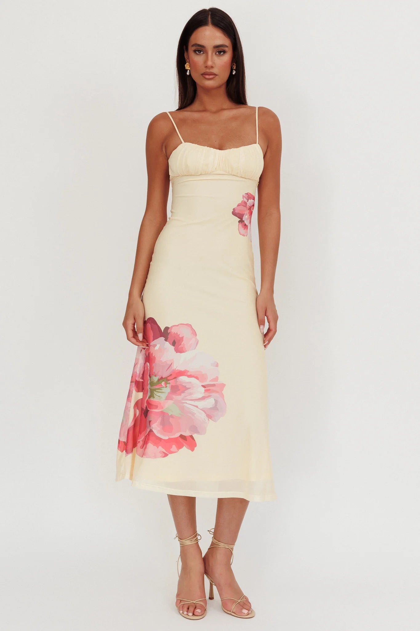 Nerida Gathered Bust Maxi Dress Flowers Yellow