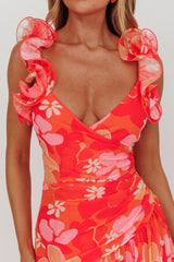Kinley Ruffle Strap Maxi Dress Floral Orange