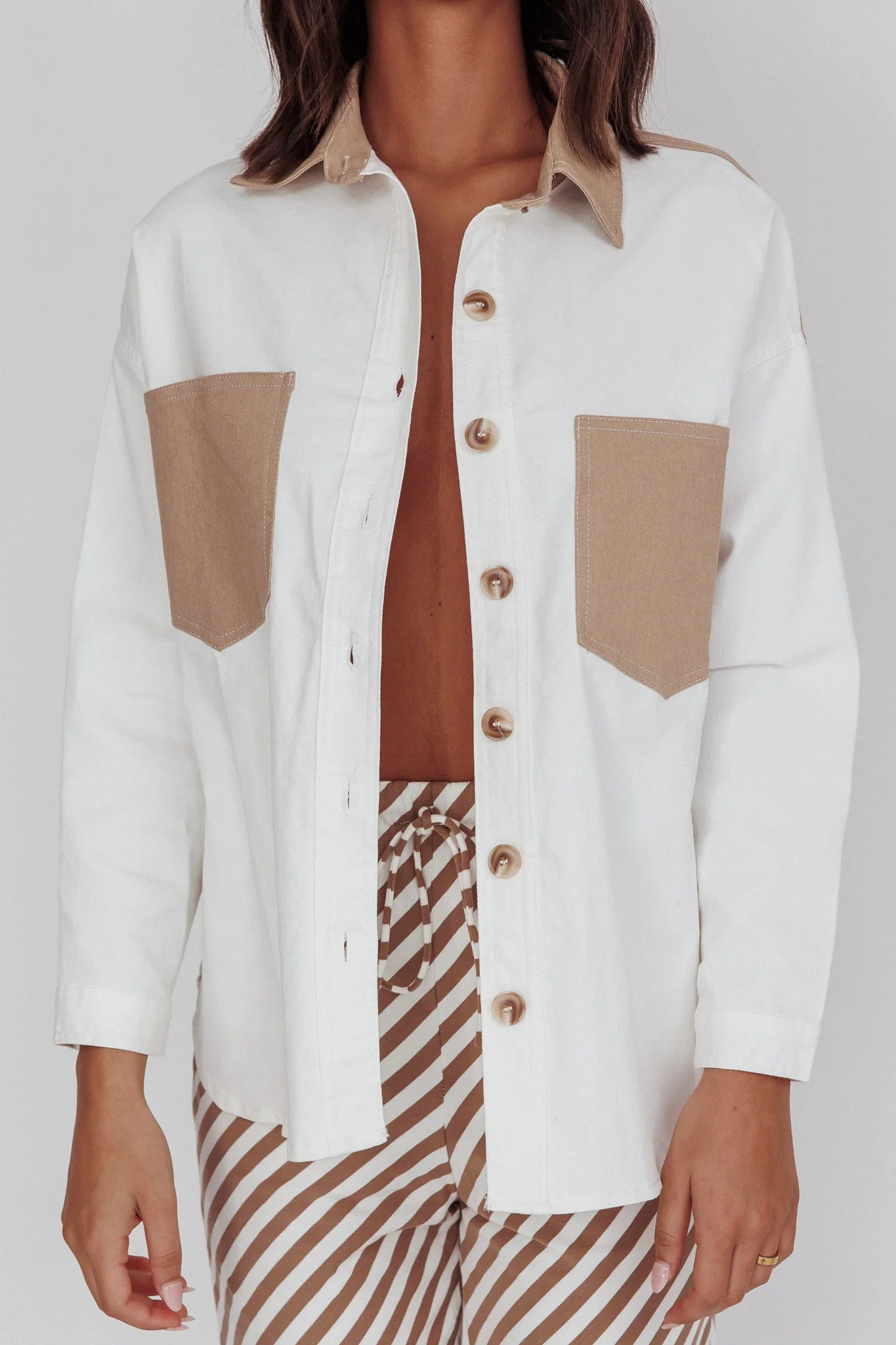 Lake Days Chest Pocket Shirt White Beige