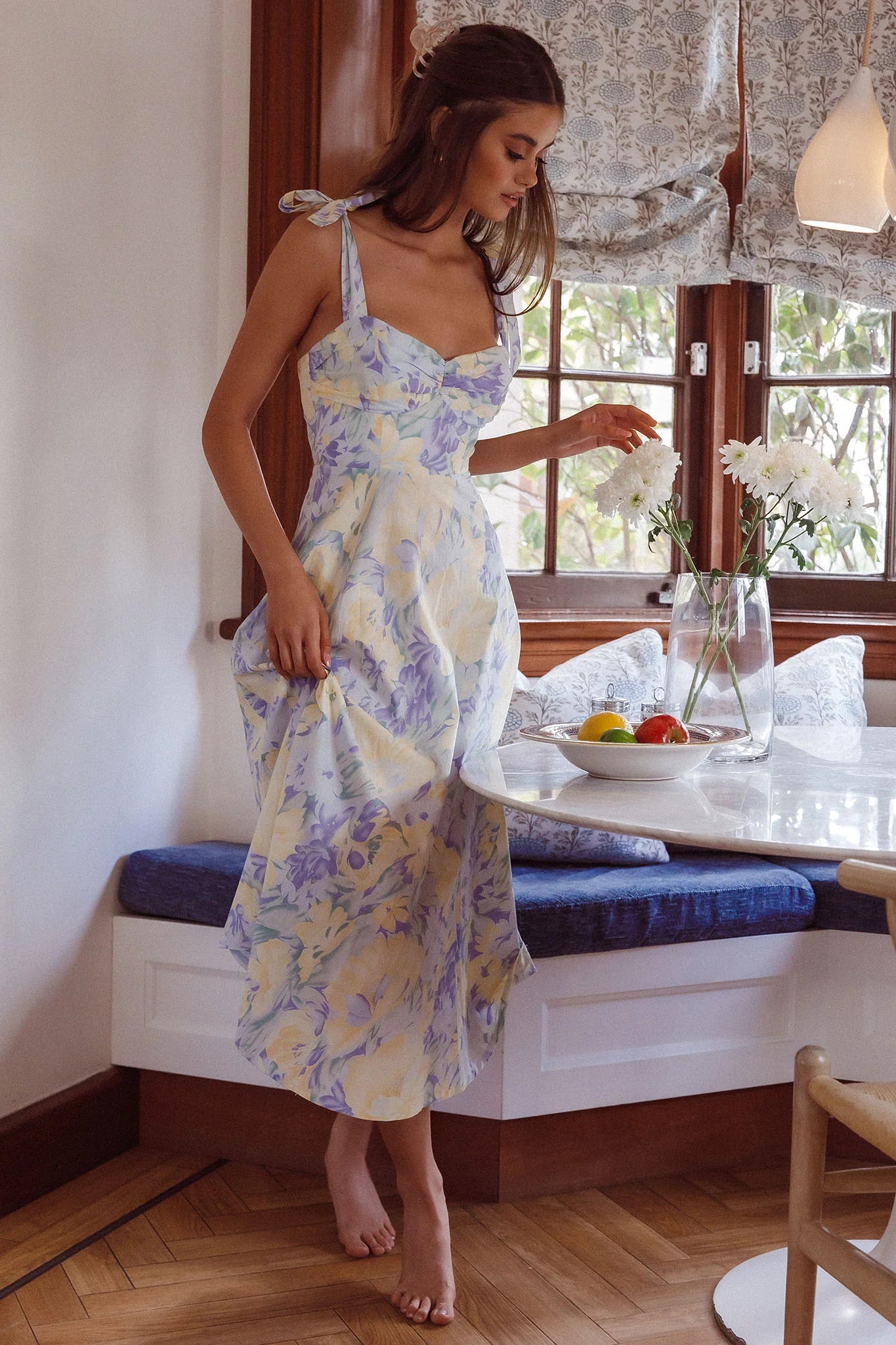 Sweet Pea Tied Shoulder Midi Dress Floral Purple