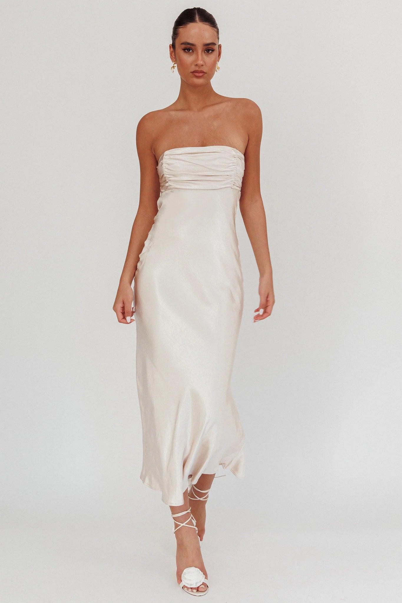 Moon Song Strapless Laced Back Dress Champagne