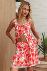 Always Together Ruched Mini Skirt Floral Pink