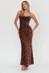 Well Versed Burnout Velvet Maxi Dress Chocolate
