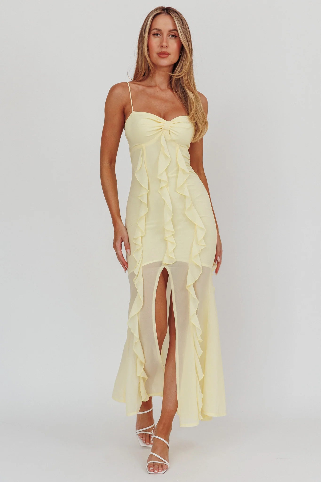 Frannie Vertical Ruffle Maxi Dress Lemon
