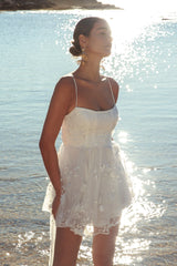 Athens Floral Bow Mini Dress White