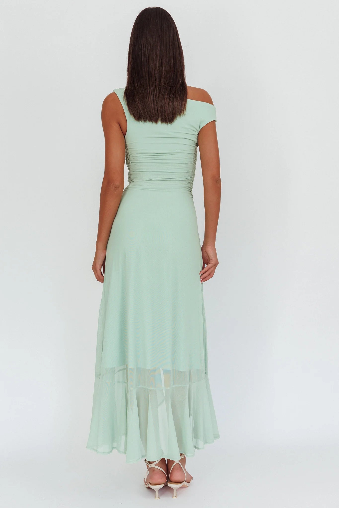 Moonlit Magic Asymmetric Neckline Maxi Dress Sage