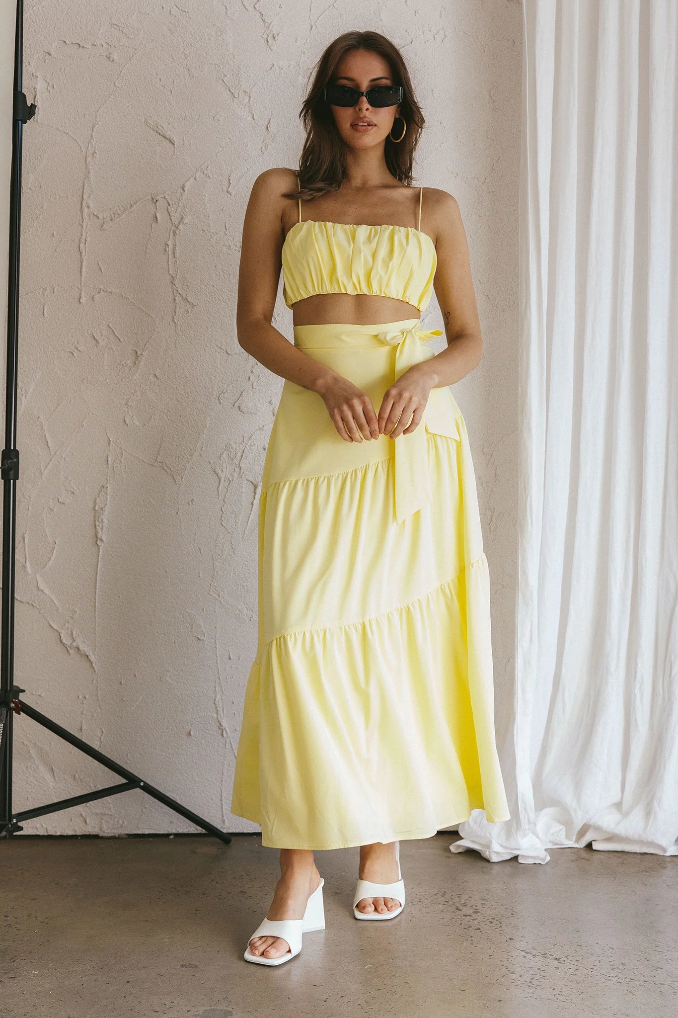 Bondi Gathered Crop Top Lemon