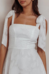 Jeanie Bow Shoulder Midi Dress Embossed White