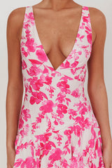 Veda Strappy Back Ruffle Maxi Dress Floral Fuchsia