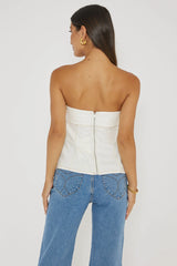 Cathlin Contrast Stitching Strapless Top White