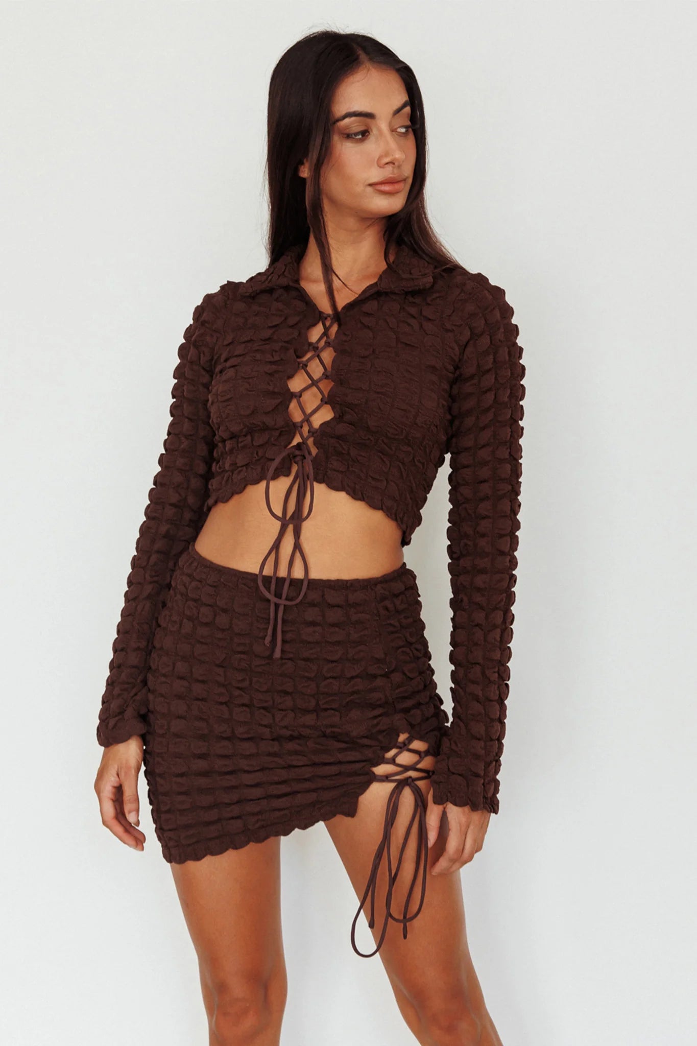 Josseline Long Sleeve Crop Top Chocolate