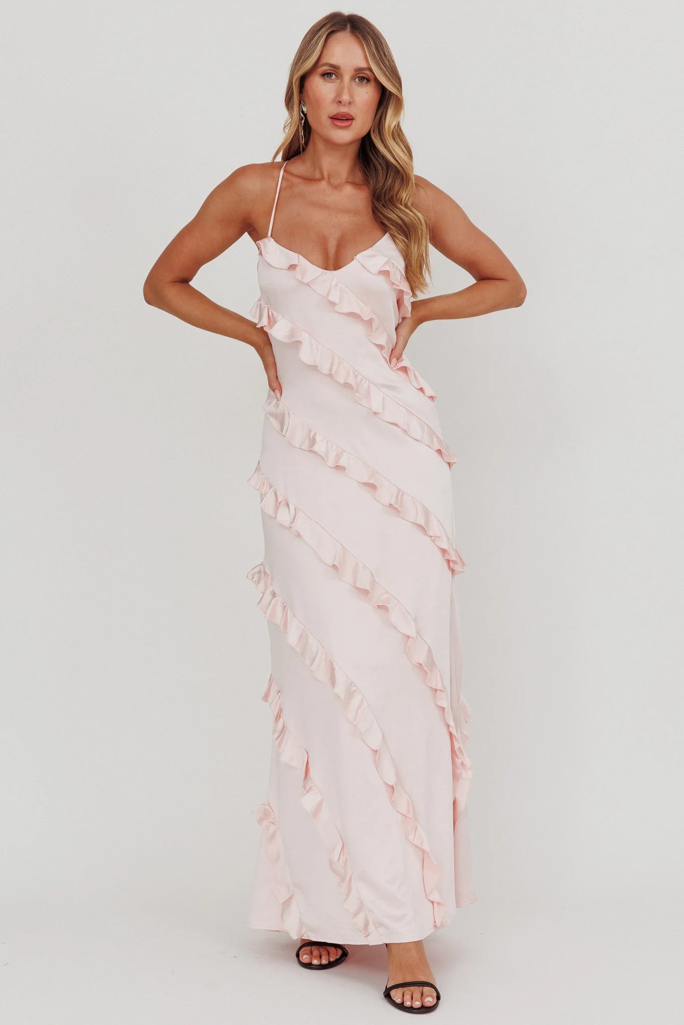 Arrabel Ruffle Trim Maxi Dress Blush