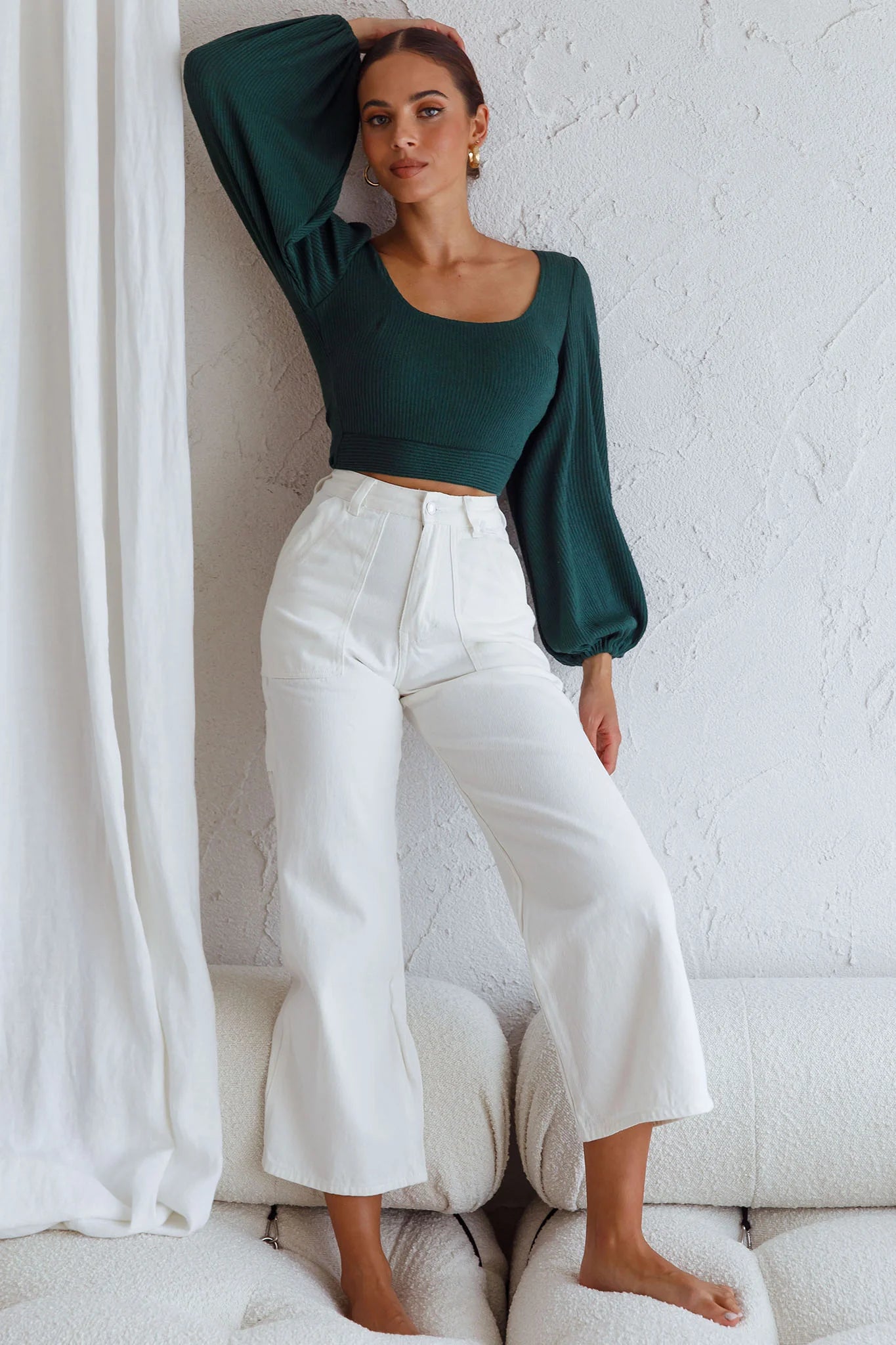 Love Like This Long Sleeve Open Back Crop Top Emerald Green