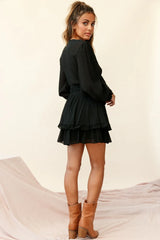 Anthea Bow-Tie Front Layered Frill Dress Black