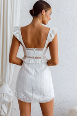 Emilita Frill Strap Lace Dress White