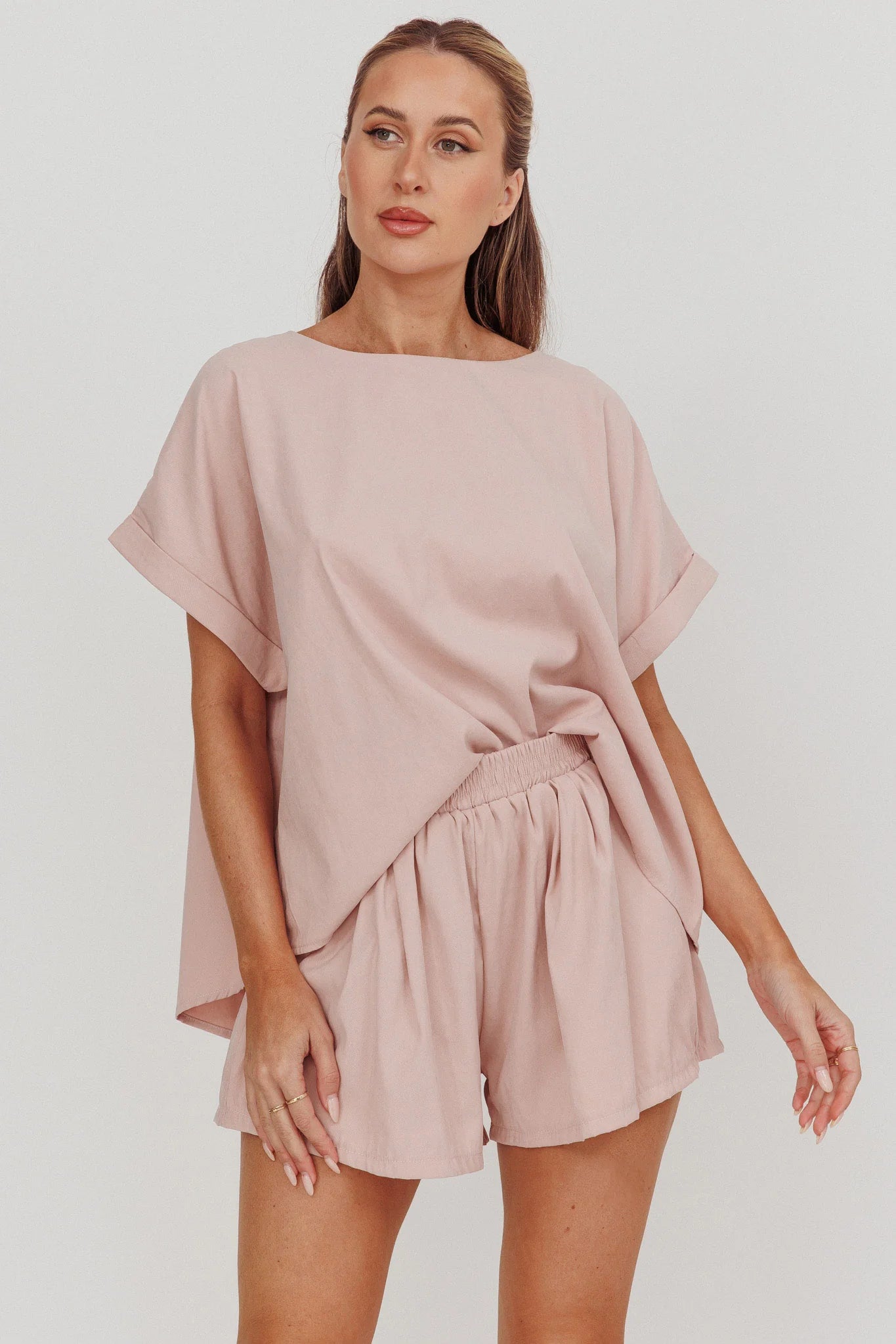 Yuna Pleat Back Boxy Tee Blush